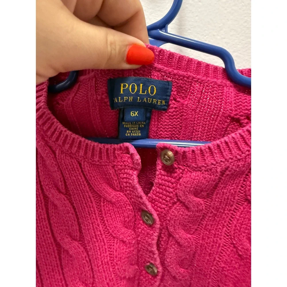 Polo Ralph Lauren Kids Pink Cable Knit Cotton Sweater Elbow Patches 6X